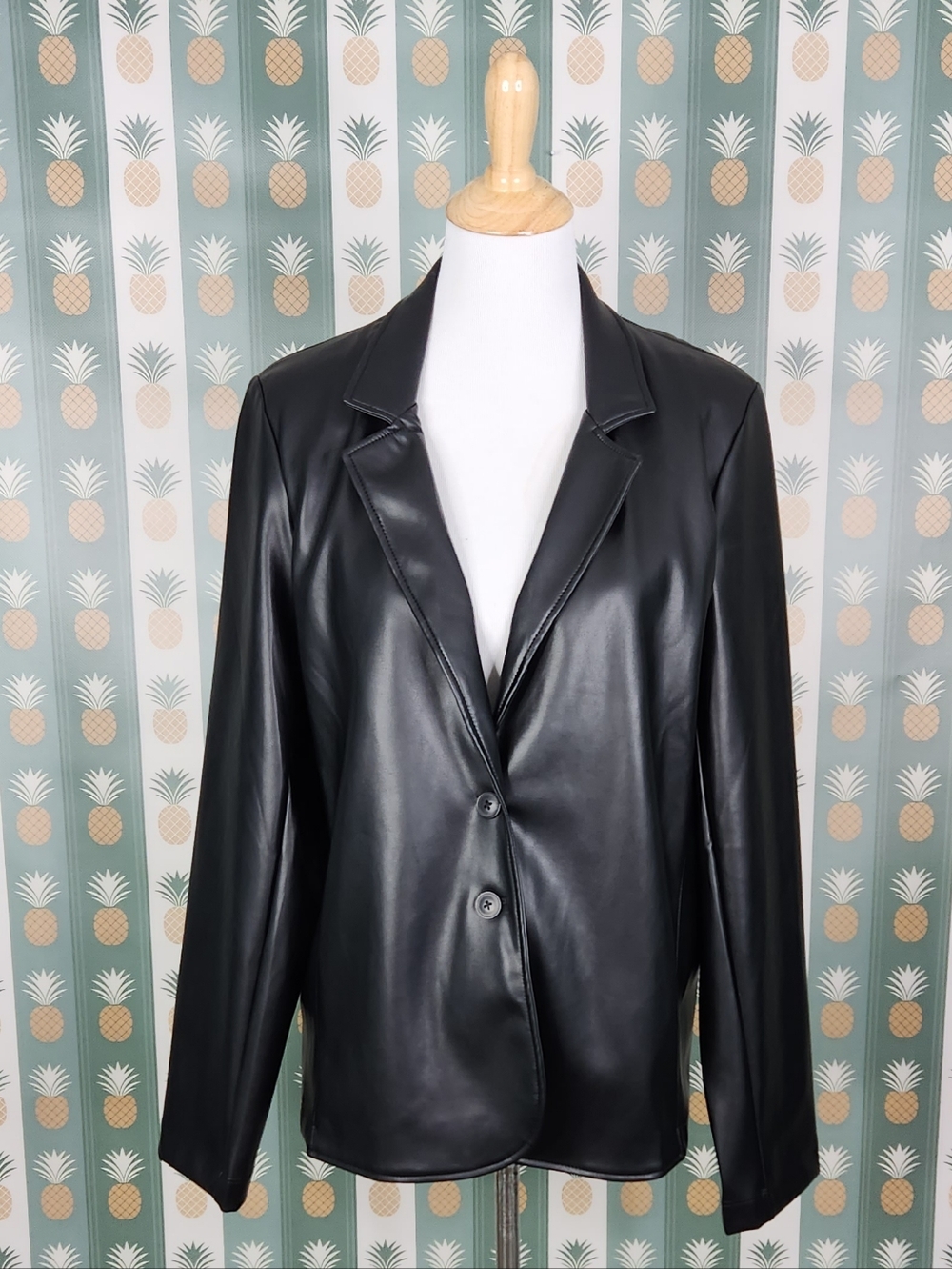 LAMade Black Faux Leather Blazer Jacket